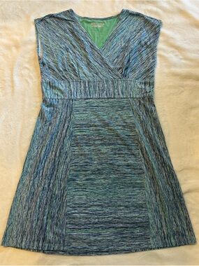 Royal Robbins Blue-Green Heathered V-Neck Midi Dress Size Large